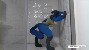 LUCARIO MASTURBATES TO CLIMAX IN SHOWER (KEEPS GOING) (TAIL DILDO)