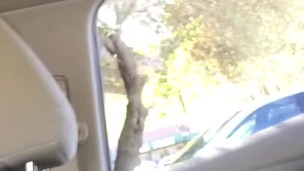 Jerking off in public in a car. Big white cock