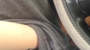 cute mess masturbates in a public parking lot