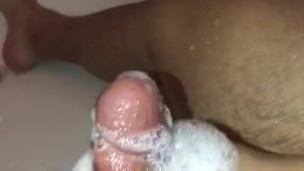 Male masturbation - Cum fountain flowing from my hard soapy dick