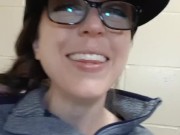 Peeing In A Public Stainless Steel Toilet During A Walk