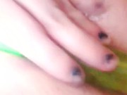 Beating the fuck out of my pussy and she's loving it. Pussy juice everywher
