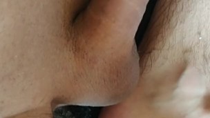 Throbbing cock no hands cumshot from vibrator. Loud moaning.
