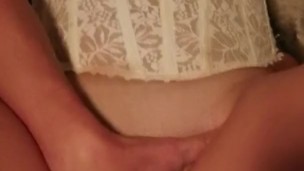 Innocent and shy in white lace