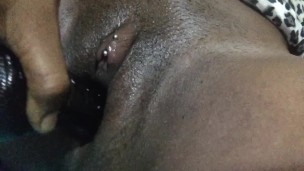 Creamy wet pussy fucking big black 10” dildo