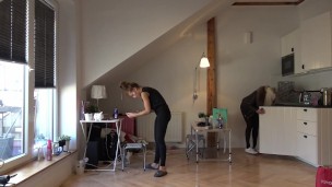 from behind and at home, see through leggings and no panties upskirts