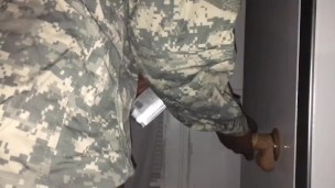 Black soldier rides dildo and cums pt 1