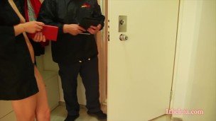 Dick Flash: Asian girl tease and caught DHL delivery guy jerk 