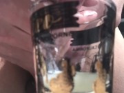 Soft to hard  fat cock fills shot glass