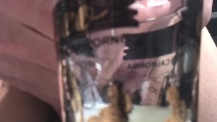 Soft to hard fat cock fills shot glass