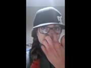 Peeing with the door unlocked because I couldn't figure out how to lock it 14/16