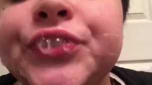 cute boy gives dildo sloppy head