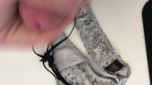 Cumshot (wank) on the wife's last night's Victoria Secrets thong