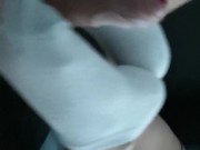 Teen Reverse Sockjob With Cum While Watching TV In Cute White Ankle Socks 13/16