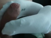 Teen Reverse Sockjob With Cum While Watching TV In Cute White Ankle Socks 7/16