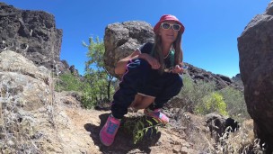 PISS PISS TRAVEL - Funny Girl tourist peeing in the mountains Gran Canaria