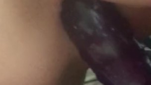 Slowly sliding up and down on my purple cock