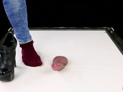 Ballbusting cock trampling and CBT in high heel boots Shoejob Sockjob POV 10/16