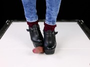 Ballbusting cock trampling and CBT in high heel boots Shoejob Sockjob POV 7/16