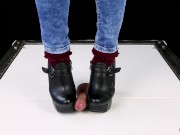 Ballbusting cock trampling and CBT in high heel boots Shoejob Sockjob POV 8/16
