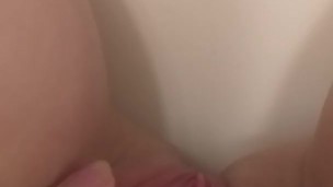 school girl touching herself in the public restroom