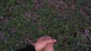 Outdoor cumshot while tip toes standing in the sneakers POV