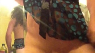 Multiple hands free cum while riding dildo