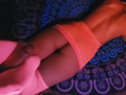 Neon pink stockings footjob and makes me cum twice 6/16