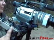 Redhead smoker tries out latex behind the scenes 11/16