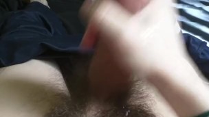 Solo guy jerks off and cums with heavy breathing and slight moaning