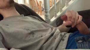 Twink covers his clothes in cum