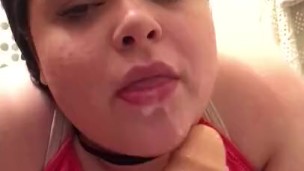 cute young femboy throats his dildo