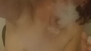 Hot Transwoman Topless in Red Brief-Cut Underwear Vaping