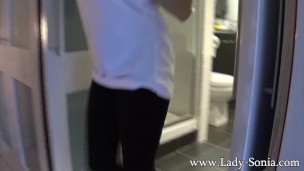 Lady Sonia takes a bath then rubs her pussy