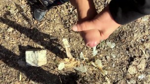 Teen cums on found stranger condoms at the cruising area