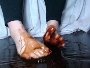 Playing in some syrup, foot fetish, sexy asmr, young female feet