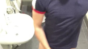 Risky WANK at the AIRPORT with the Door UNLOCKED ** HUGE CUMSHOT **