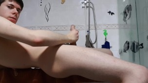 Young masturbates in the bathroom