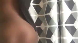 Sneaky Big dick tgirl plays with herself in her friends bathroom