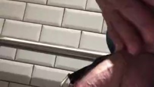 STROKING SOFT IN PUBLIC RESTROOM!