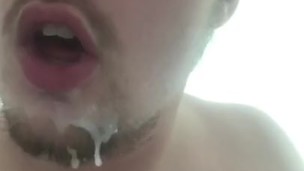Shaking some thick gooey cum off my beard
