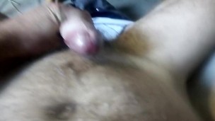 Blown a big load on my hairy belly, got a bit horny in the shed 