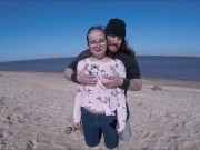 CUTE TEEN ON BEACH WITH WIND