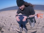 CUTE TEEN ON BEACH WITH WIND 9/16