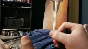 Chubby Boy Cums Hands Free on Inflatable Buttplug
