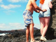 Risky Ginger Redhead Standing Fuck Creampie in Public by the Ocean Beach 4/16