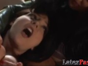 Latex dominatrix dildo fucking inked sub babe 12/16