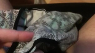 POV stroking thick 8" cock with slutty fat ex's dirty panties, cumming in them
