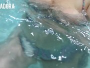 busty BBW flashing & doing jumping jacks in hotel public pool 5/16