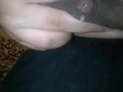 Pregnant slut milking her leaking tits, lactating